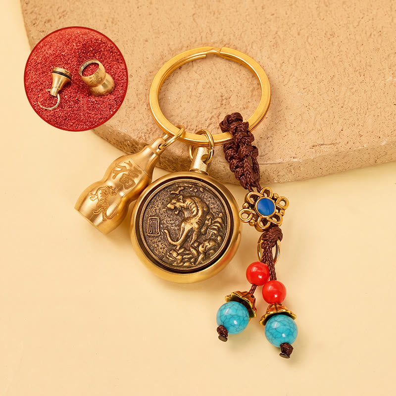FuAttract Wealth Fortune Pixiu Chinese Zodiac Calabash Cinnabar Brass Keychain - Tiger - image 2
