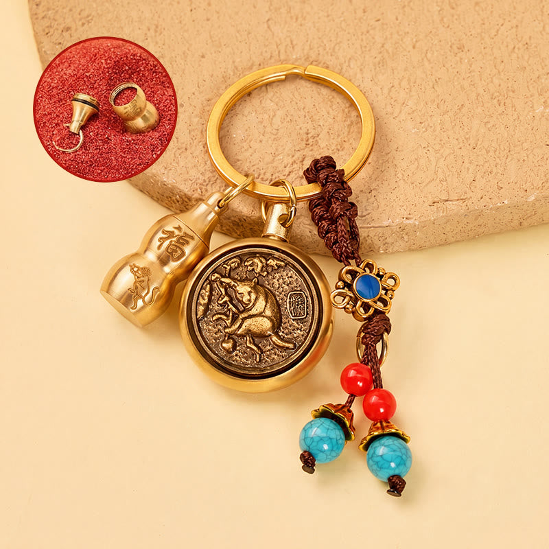 FuAttract Wealth Fortune Pixiu Chinese Zodiac Calabash Cinnabar Brass Keychain - Monkey - image 8