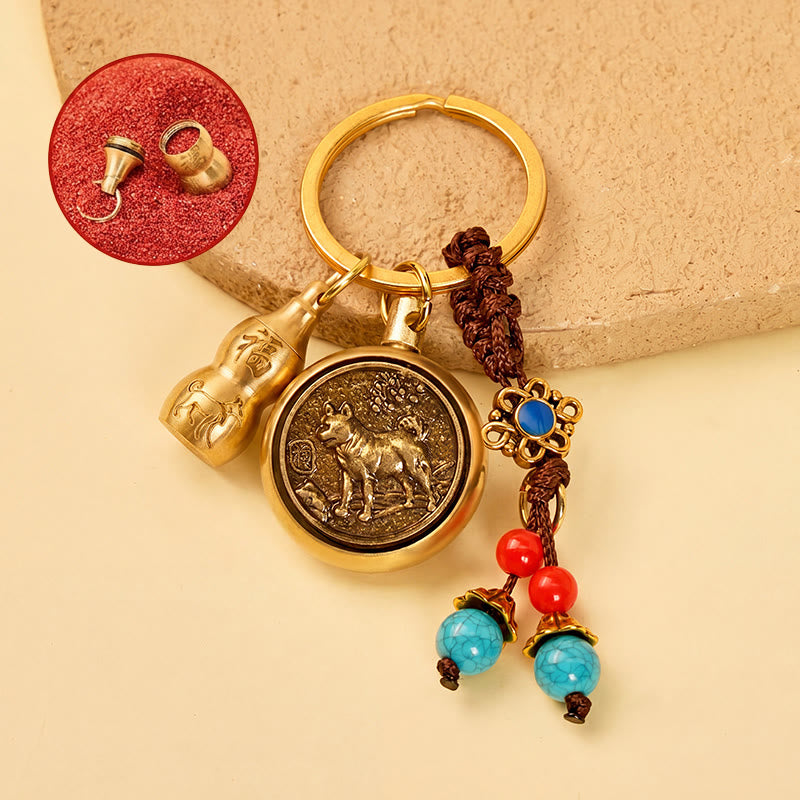 FuAttract Wealth Fortune Pixiu Chinese Zodiac Calabash Cinnabar Brass Keychain - Dog - image 10