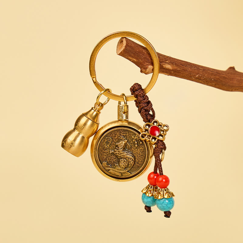 FuAttract Wealth Fortune Pixiu Chinese Zodiac Calabash Cinnabar Brass Keychain - image 13