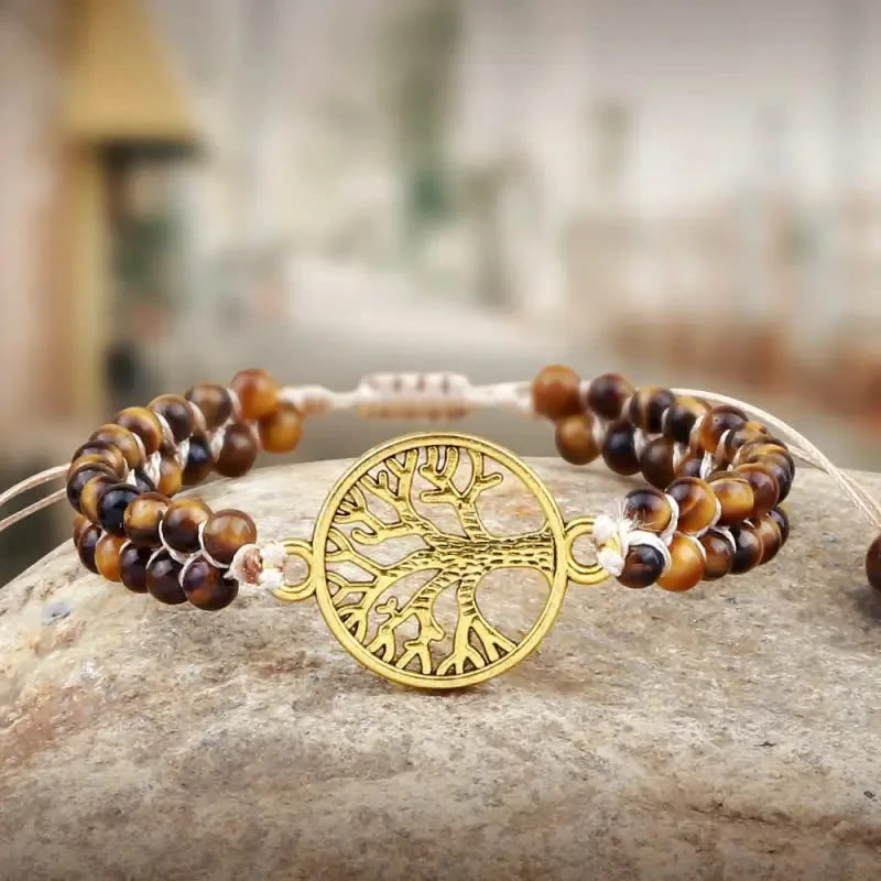 FuAttract Growth Balance & Connection Handmade Woven Tree of Life Bohemian Bracelet - Yellow Tiger Eye - Golden - image 8