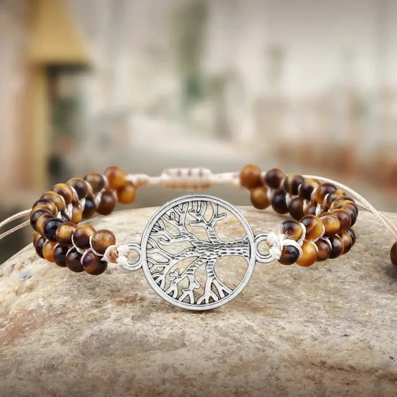 FuAttract Growth Balance & Connection Handmade Woven Tree of Life Bohemian Bracelet - Yellow Tiger Eye - Silver - image 9