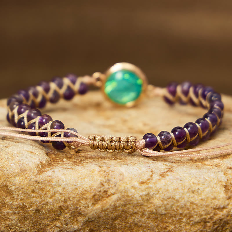 FuAttract Balance Grounding & Protection Natural Opal Amethyst Double Layer Woven Bracelet  - image 2