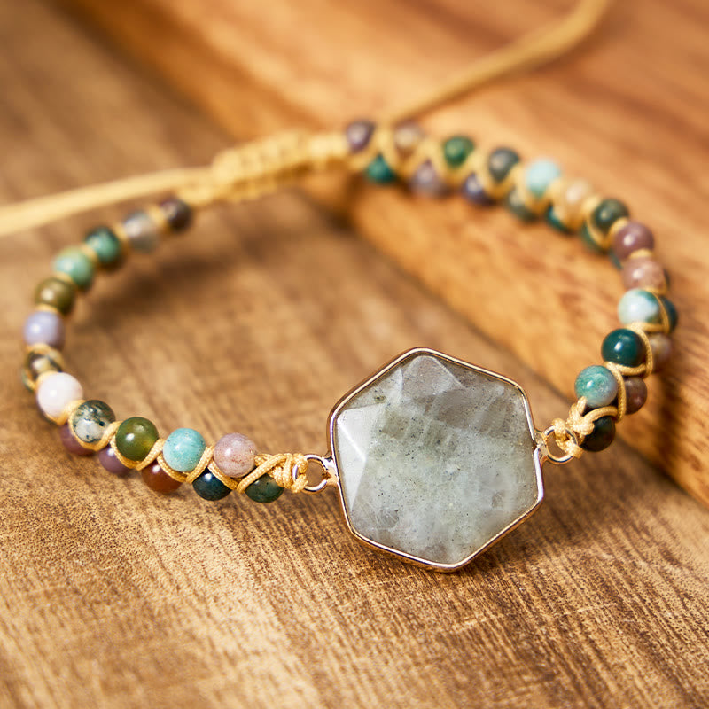FuAttract Clarity Balance & Energy Vintage India Agate Diamond Shape Woven Bracelet - Indian Agate - image 0