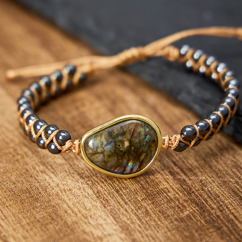 FuAttract Intuition Protection & Balance Natural Labradorite Oval Woven Bracelet - Labradorite - image 0