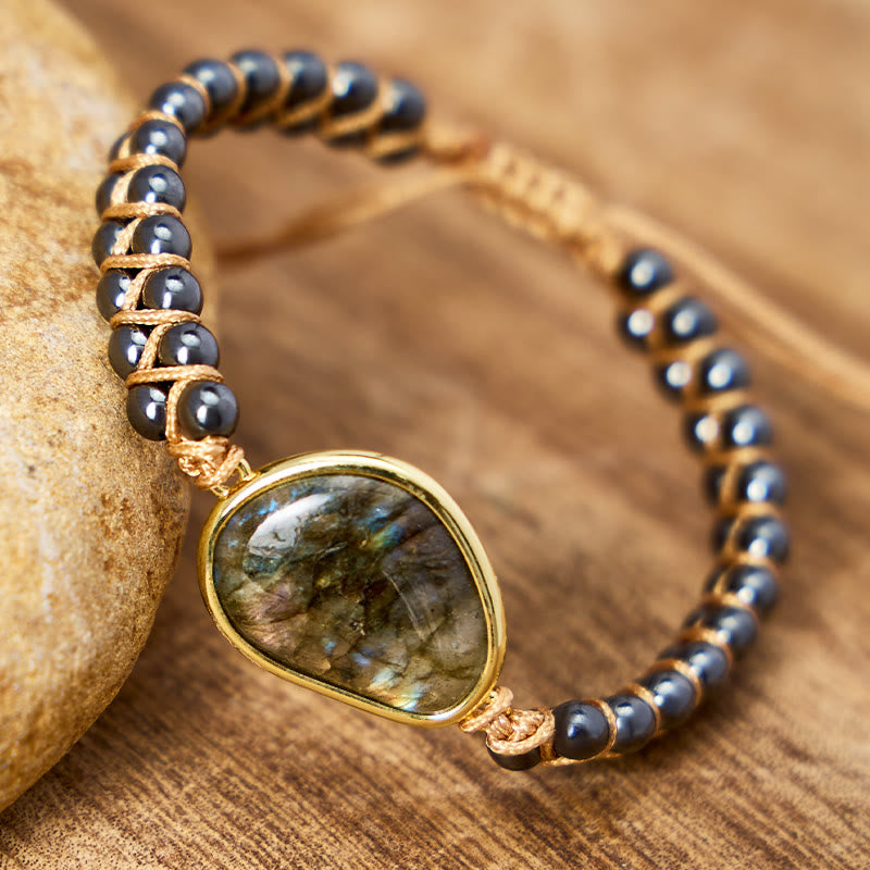 FuAttract Intuition Protection & Balance Natural Labradorite Oval Woven Bracelet - image 1