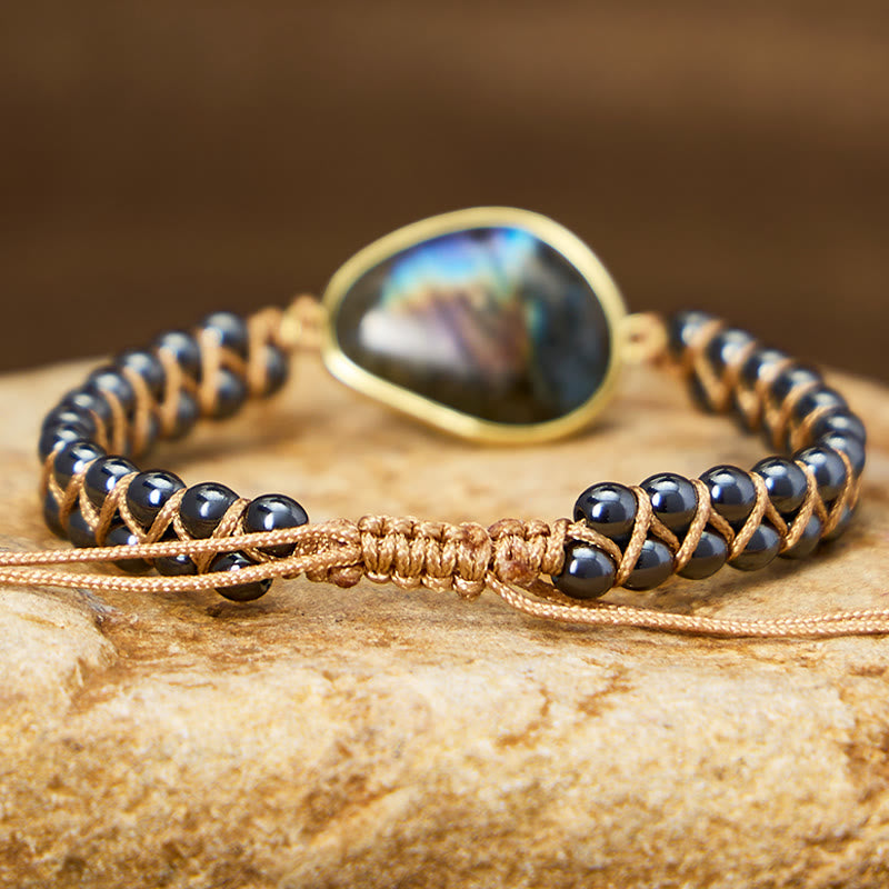 FuAttract Intuition Protection & Balance Natural Labradorite Oval Woven Bracelet - image 3