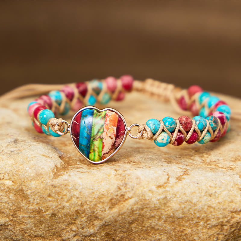 FuAttract Love Harmony & Emotional Balance Natural Rainbow Emperor Stone Heart Bracelet - image 2