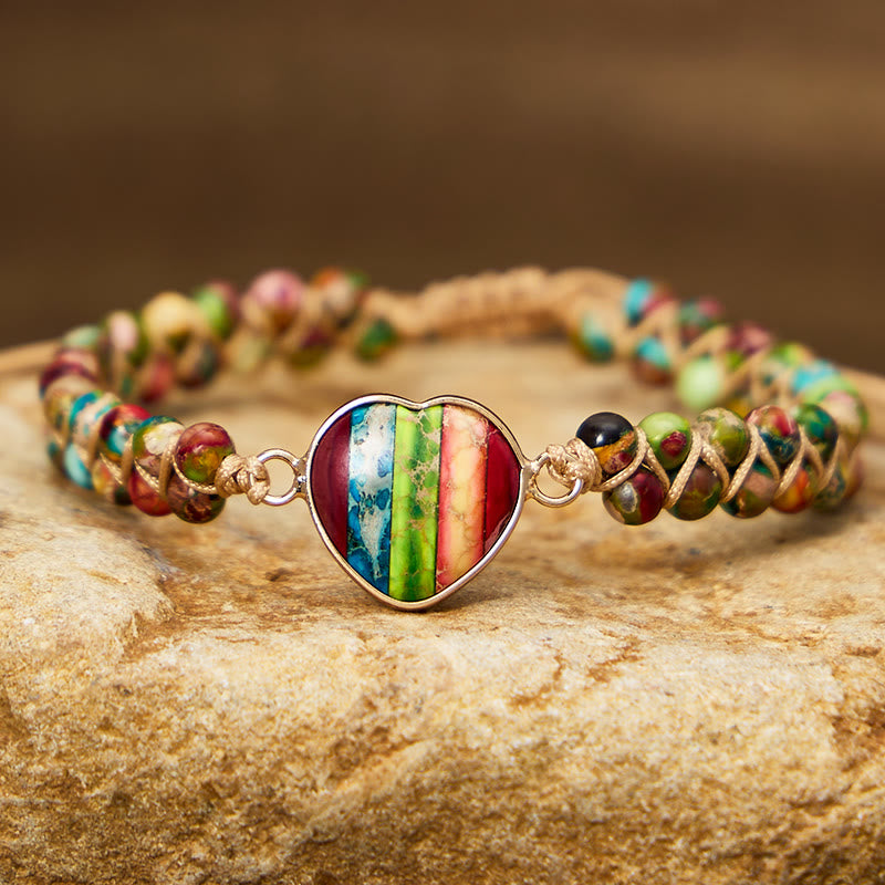 FuAttract Love Harmony & Emotional Balance Natural Rainbow Emperor Stone Heart Bracelet - Rainbow Heart - image 4