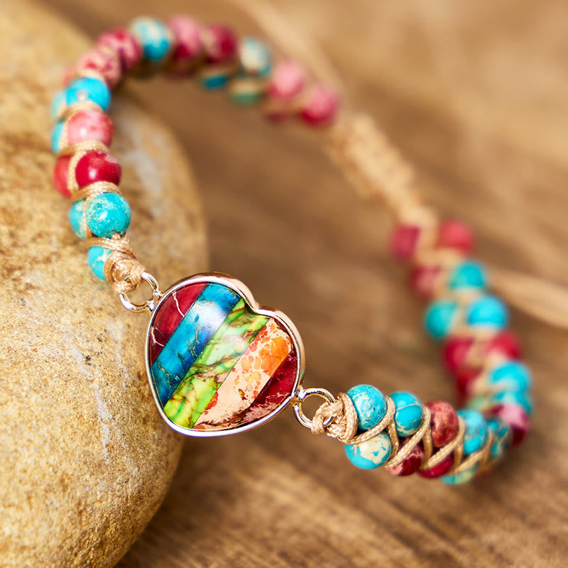 FuAttract Love Harmony & Emotional Balance Natural Rainbow Emperor Stone Heart Bracelet - image 1