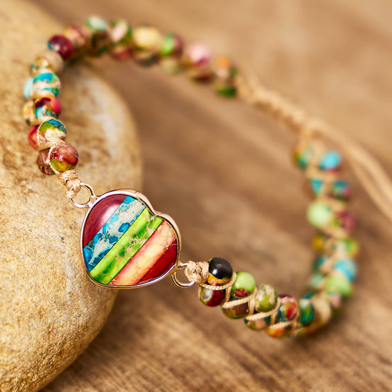 FuAttract Love Harmony & Emotional Balance Natural Rainbow Emperor Stone Heart Bracelet - image 5