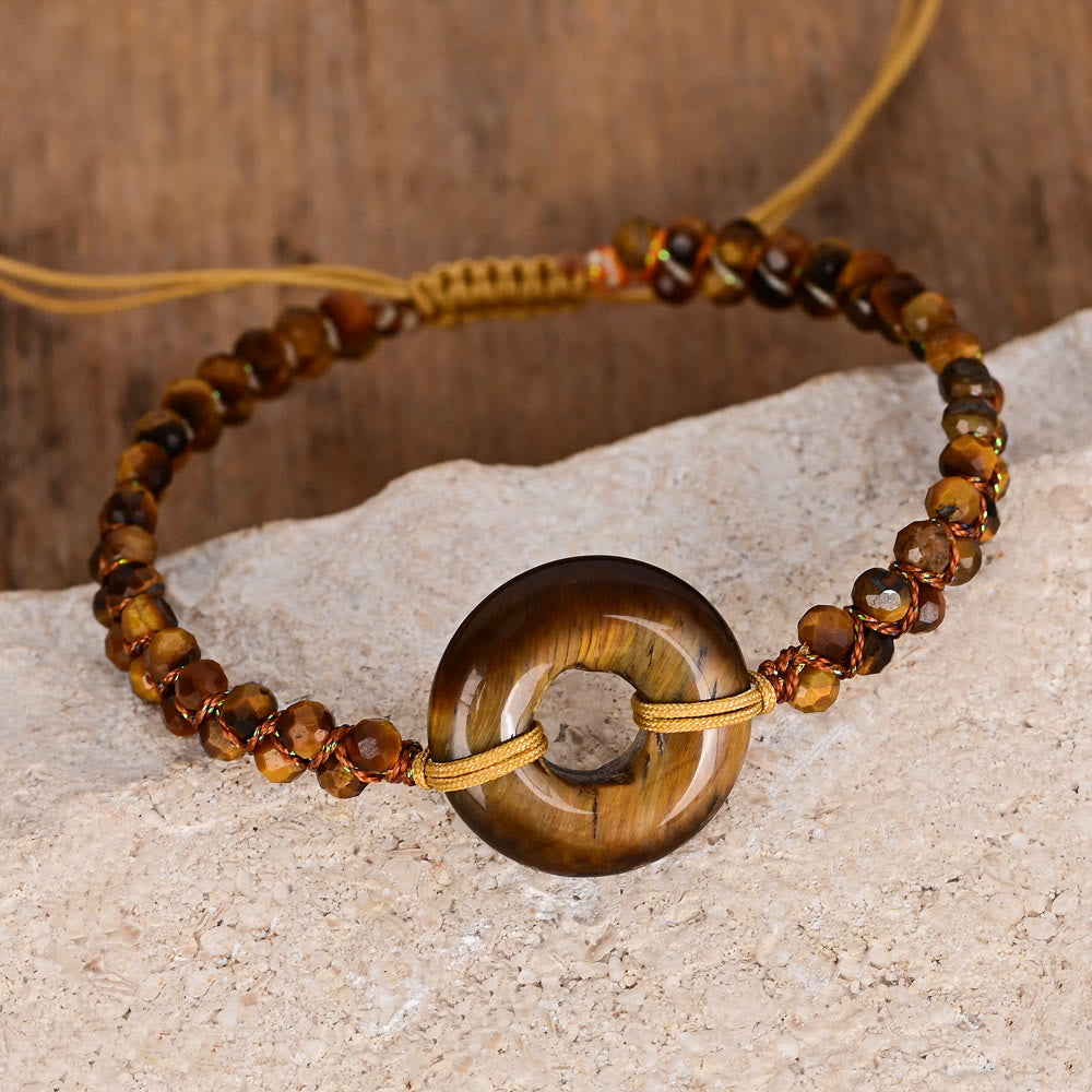 FuAttract Confidence Protection & Courage Tiger Eye Circle Charm Adjustable Bracelet - Tiger’s Eye - image 0