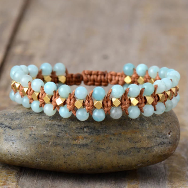 FuAttract Love Confidence & Emotional Balance Natural Rhodonite Wrap Gold Bead Bracelet - Amazonite - image 9