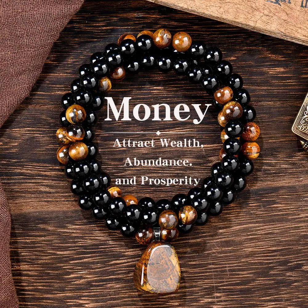 FuAttract Courage Focus Strength & Abundance Black Obsidian Tiger's Eye Necklace - 51cm-71cm - image 0