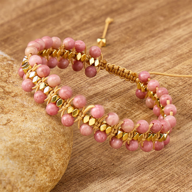 FuAttract Love Confidence & Emotional Balance Natural Rhodonite Wrap Gold Bead Bracelet - Rhodochrosite - image 0