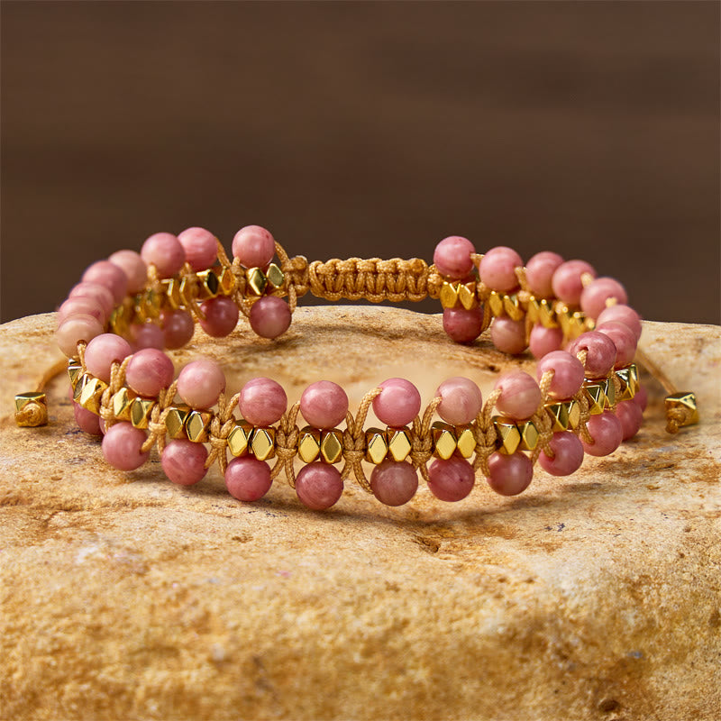 FuAttract Love Confidence & Emotional Balance Natural Rhodonite Wrap Gold Bead Bracelet - image 1