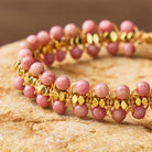 FuAttract Love Confidence & Emotional Balance Natural Rhodonite Wrap Gold Bead Bracelet - image 3
