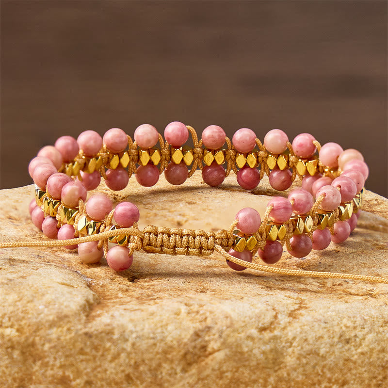 FuAttract Love Confidence & Emotional Balance Natural Rhodonite Wrap Gold Bead Bracelet - image 4