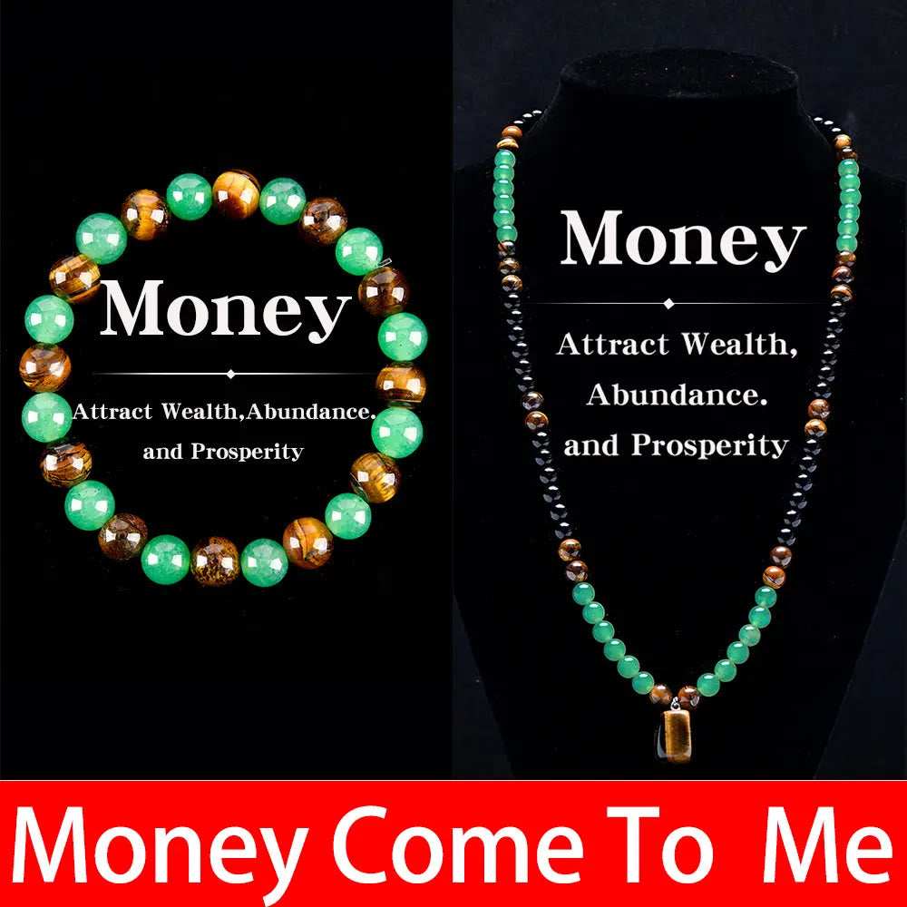 FuAttract Black Obsidian Green Aventurine & Tiger's Eye Necklace – Protection Growth & Courage  - Bracelet & Necklace Set - image 11