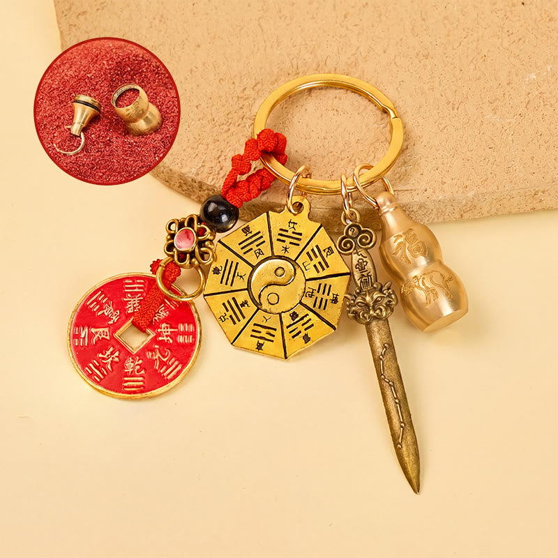 FuAttract Protection & Luck  Brass Chinese Zodiac Calabash Keychain With Bagua Plate and Seven-Star Sword  - Ox - image 5