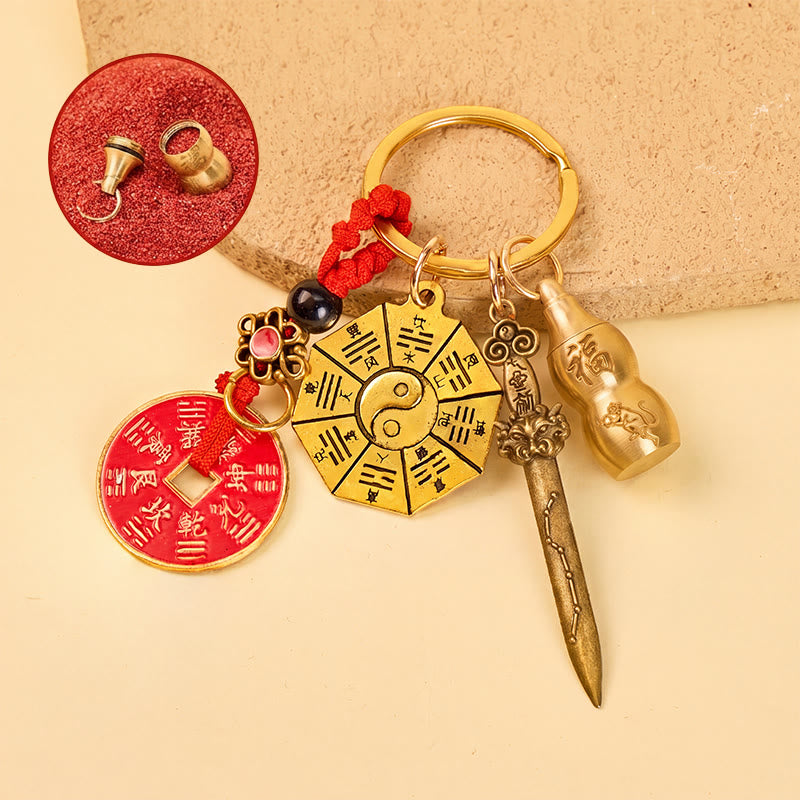 FuAttract Protection & Luck  Brass Chinese Zodiac Calabash Keychain With Bagua Plate and Seven-Star Sword  - Monkey - image 12