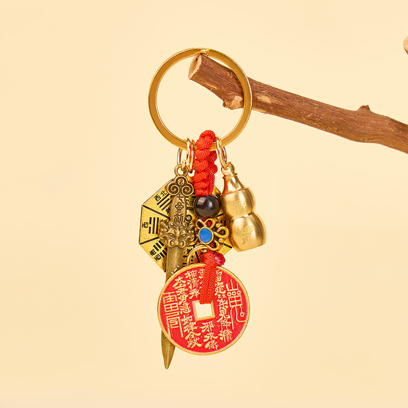 FuAttract Protection & Luck  Brass Chinese Zodiac Calabash Keychain With Bagua Plate and Seven-Star Sword  - image 2
