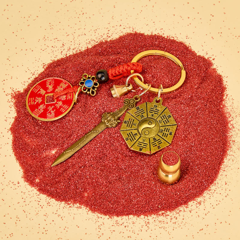 FuAttract Protection & Luck  Brass Chinese Zodiac Calabash Keychain With Bagua Plate and Seven-Star Sword  - image 3