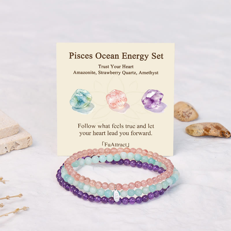 FuAttract Intuition Harmony & Love Pisces Zodiac Three Strand Crystal Jewelry Bracelet - image 1