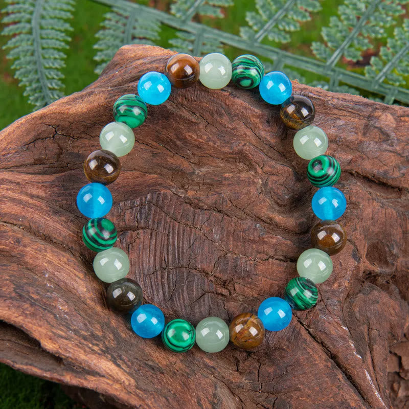 FREE Today: Wealth Protection & Confidence Natural Tiger Eye Malachite Colorblock Beaded Bracelet - image 1