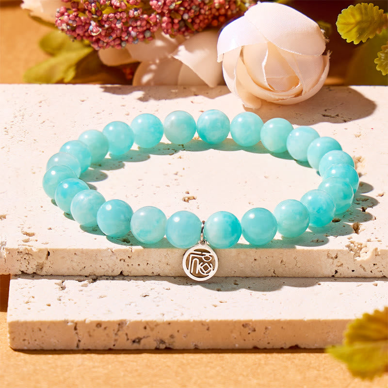 FuAttract Calm Balance & Prosperity Amazonite Fu Symbol Charm Crystal Bracelet - image 1