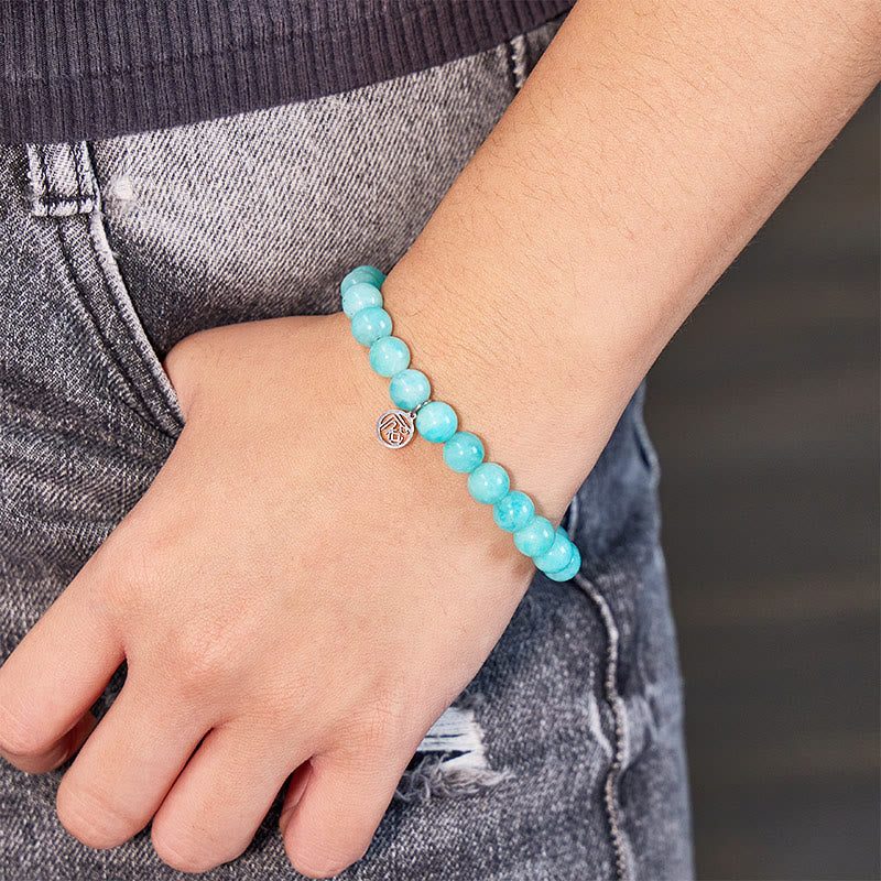 FuAttract Calm Balance & Prosperity Amazonite Fu Symbol Charm Crystal Bracelet - image 4