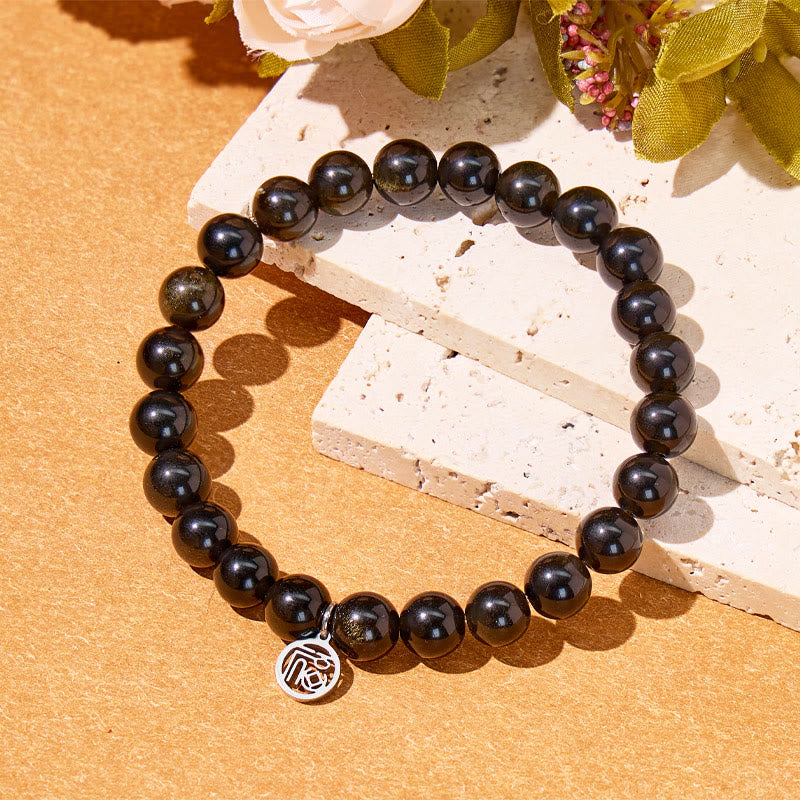 FuAttract Protection Wealth & Prosperity Golden Obsidian Bead Fu Symbol Charm Bracelet - image 3