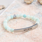 FuAttract Balance Confidence & Harmony Amazonite Stainless Steel Tube Believe Engraved Bracelet - Amazonite - Silver - image 0