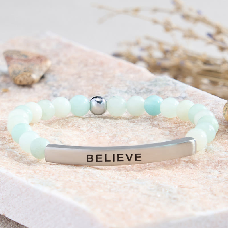 FuAttract Balance Confidence & Harmony Amazonite Stainless Steel Tube Believe Engraved Bracelet - image 1