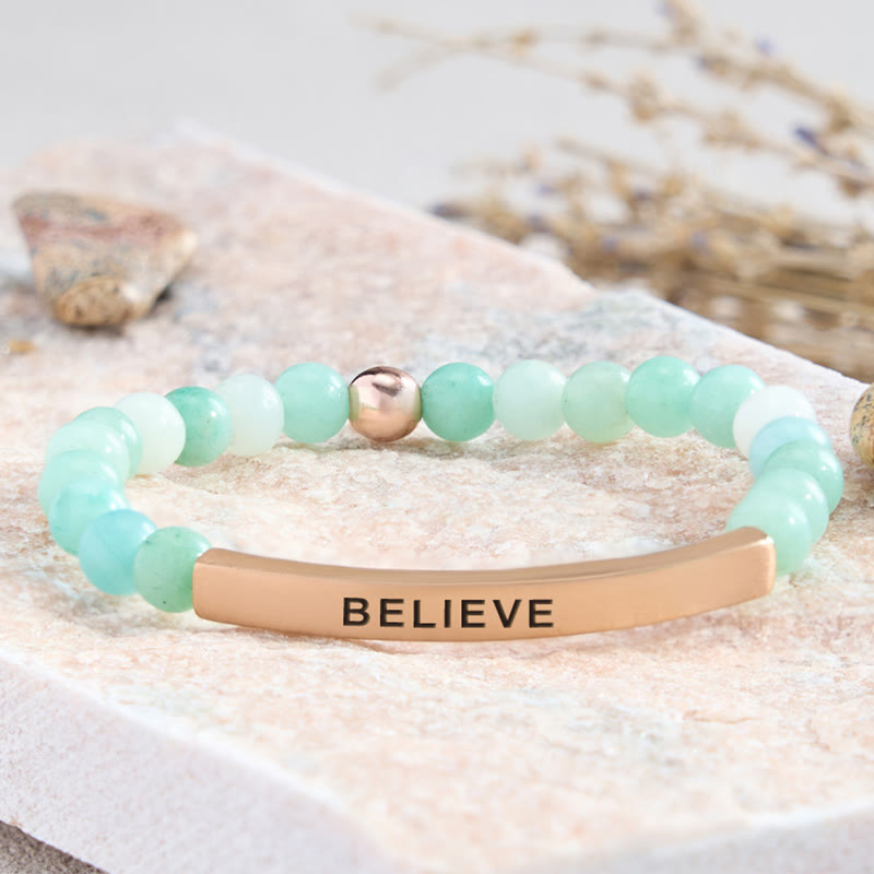 FuAttract Balance Confidence & Harmony Amazonite Stainless Steel Tube Believe Engraved Bracelet - Amazonite - Rose Gold - image 4