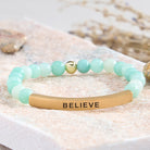 FuAttract Balance Confidence & Harmony Amazonite Stainless Steel Tube Believe Engraved Bracelet - Amazonite - Gold - image 3