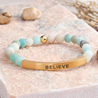FuAttract Balance Confidence & Harmony Amazonite Stainless Steel Tube Believe Engraved Bracelet - Matt Amazonite - Gold - image 6