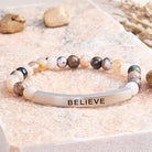 FuAttract Balance Confidence & Harmony Amazonite Stainless Steel Tube Believe Engraved Bracelet - Bamboo Leaf Agate - Silver - image 14