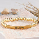 FuAttract Balance Confidence & Harmony Amazonite Stainless Steel Tube Believe Engraved Bracelet - Stainless Steel - Gold - image 19
