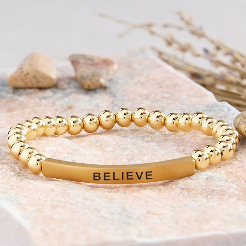 FuAttract Balance Confidence & Harmony Amazonite Stainless Steel Tube Believe Engraved Bracelet - Stainless Steel - Gold - image 19