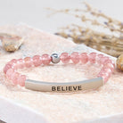 FuAttract Balance Confidence & Harmony Amazonite Stainless Steel Tube Believe Engraved Bracelet - Strawberry Quartz - Silver - image 26