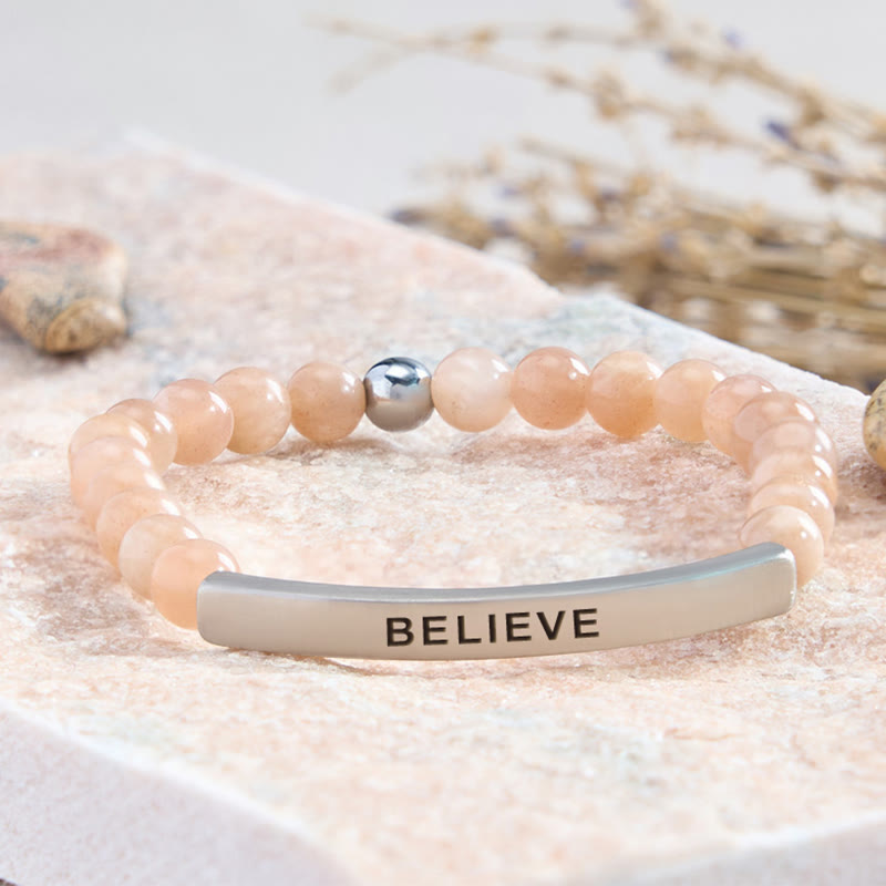 FuAttract Balance Confidence & Harmony Amazonite Stainless Steel Tube Believe Engraved Bracelet - Sunstone - Silver - image 30
