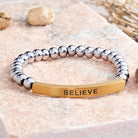 FuAttract Balance Confidence & Harmony Amazonite Stainless Steel Tube Believe Engraved Bracelet - Hematite - Gold - image 35