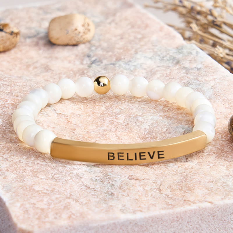 FuAttract Balance Confidence & Harmony Amazonite Stainless Steel Tube Believe Engraved Bracelet - Moonstone - Gold - image 39