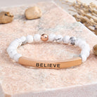 FuAttract Balance Confidence & Harmony Amazonite Stainless Steel Tube Believe Engraved Bracelet - White Turquoise - Rose Gold - image 48