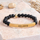 FuAttract Balance Confidence & Harmony Amazonite Stainless Steel Tube Believe Engraved Bracelet - Lava Rock - Gold - image 51