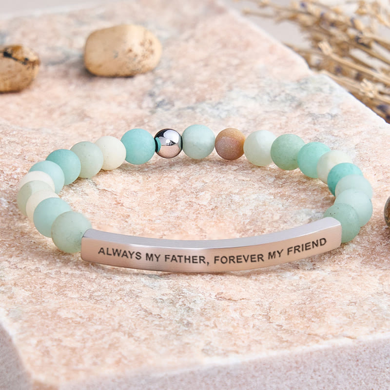 FuAttract Always My Father Forever My Friend Tiger Eye Tube Engraved  Bracelet - Matt Amazonite - Silver - image 11