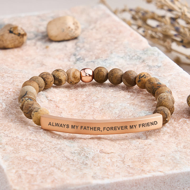 FuAttract Always My Father Forever My Friend Tiger Eye Tube Engraved  Bracelet - Picture Jasper - Rose Gold - image 42