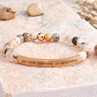 FuAttract Self Love & Confidence Bamboo Leaf Agate Tube Engraved Be Your Own Kind Of Beautiful Bracelet - Bamboo Leaf Agate - Rose Gold - image 0