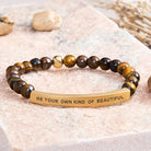 FuAttract Self Love & Confidence Bamboo Leaf Agate Tube Engraved Be Your Own Kind Of Beautiful Bracelet - Tiger's Eye - Gold - image 14